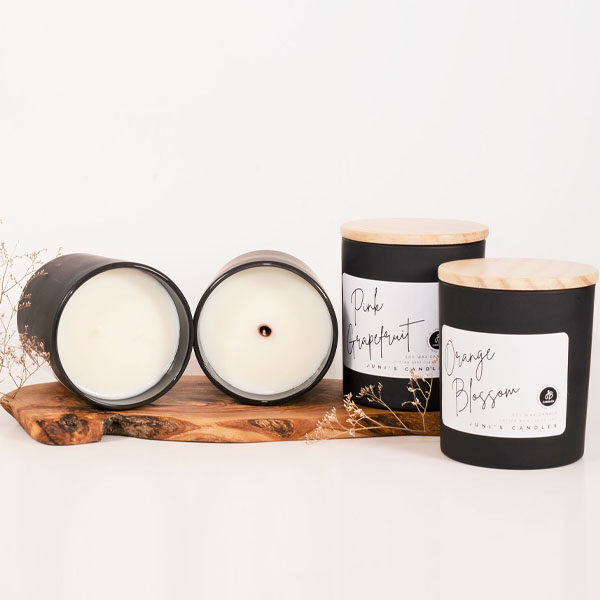 black jar, black jar candle, wooden wick candle, cotton wick candle